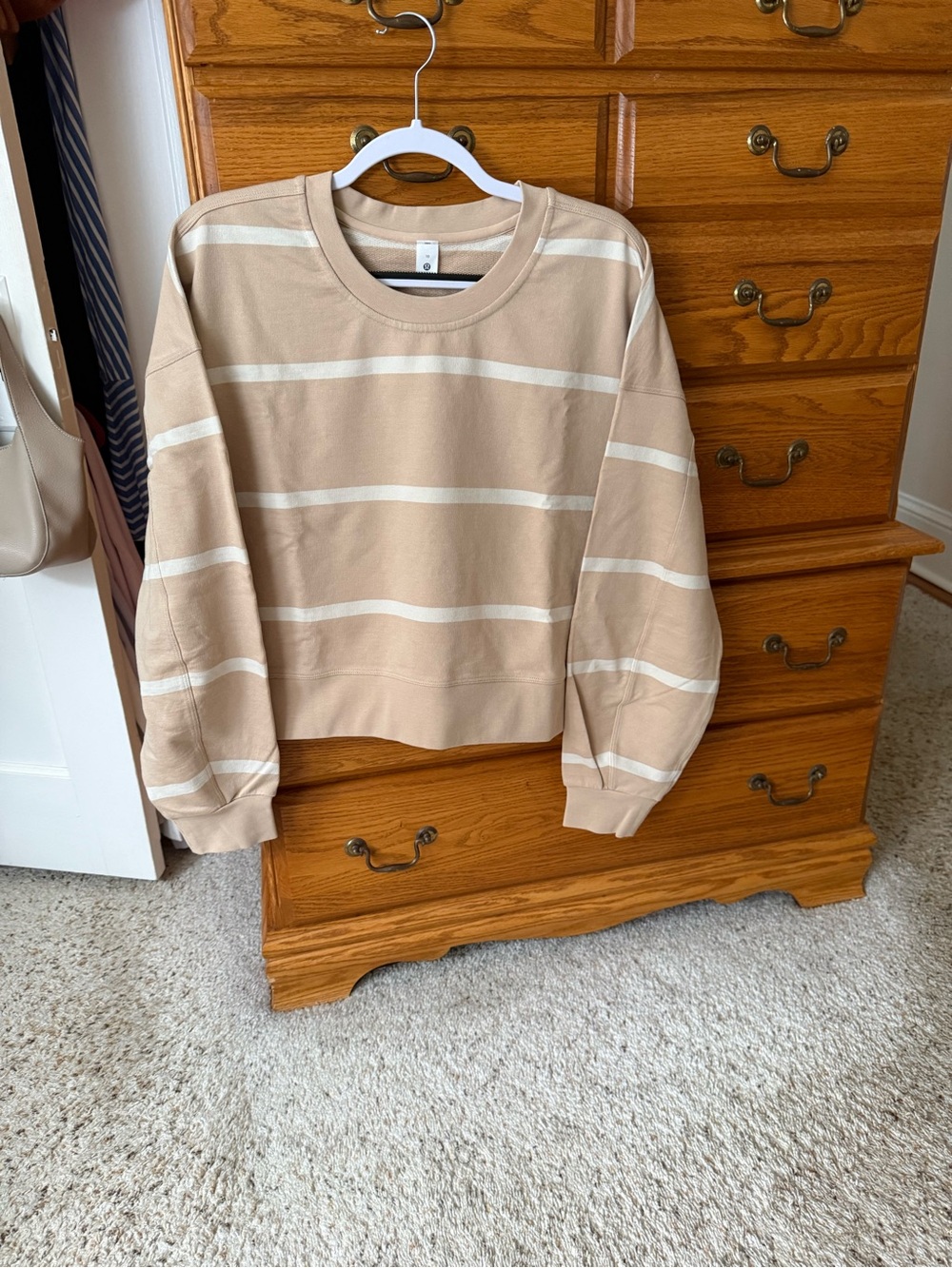 Lululemon Woman’s Beige Striped Crewneck Sweater